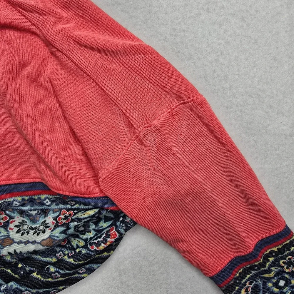 Free People Steppin Out Coral Boho Paisley Stripe 3/4 Sleeve Tunic Dress Size M